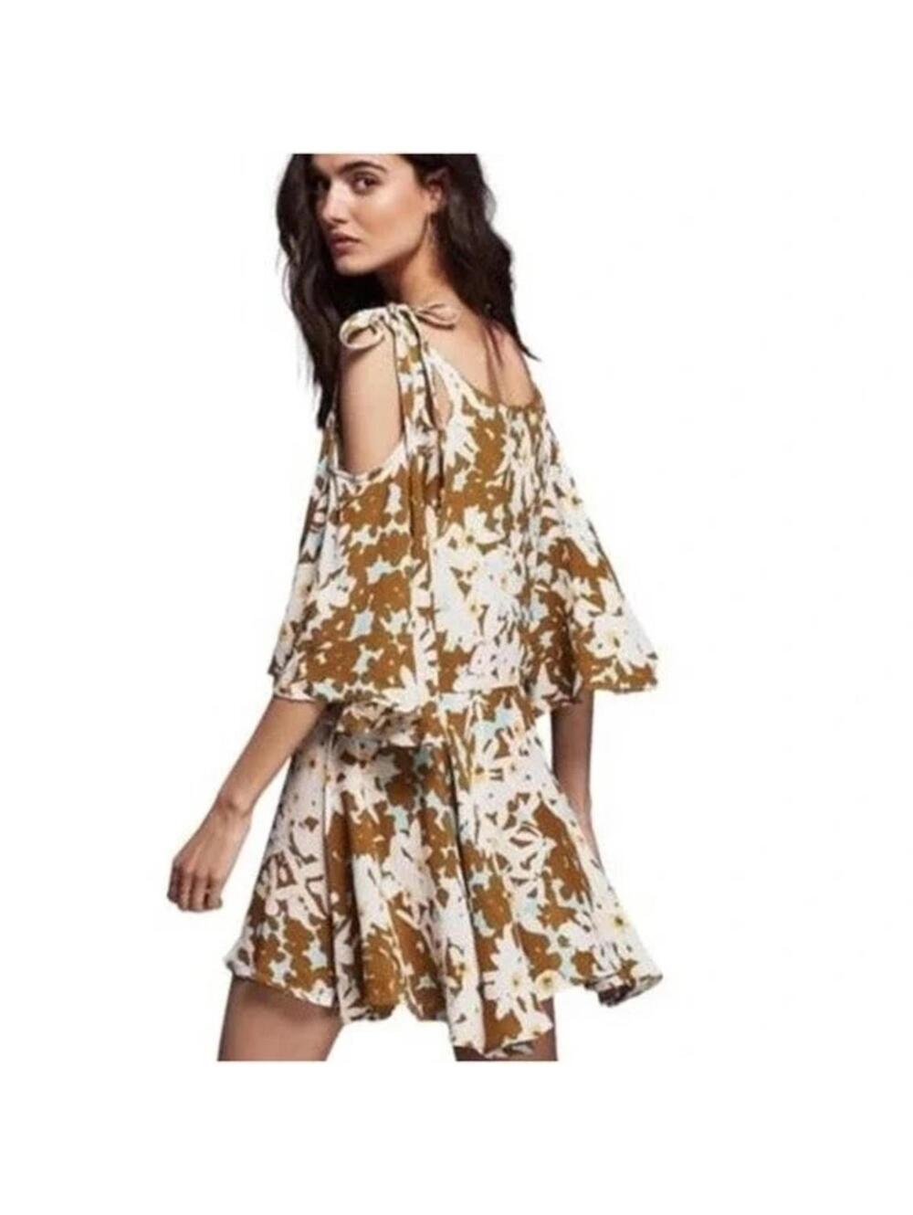 {SOLD} Free People FP One Green Floral “Lucina” Cold Shoulder Boho Mini Dress S - Picture 4 of 9